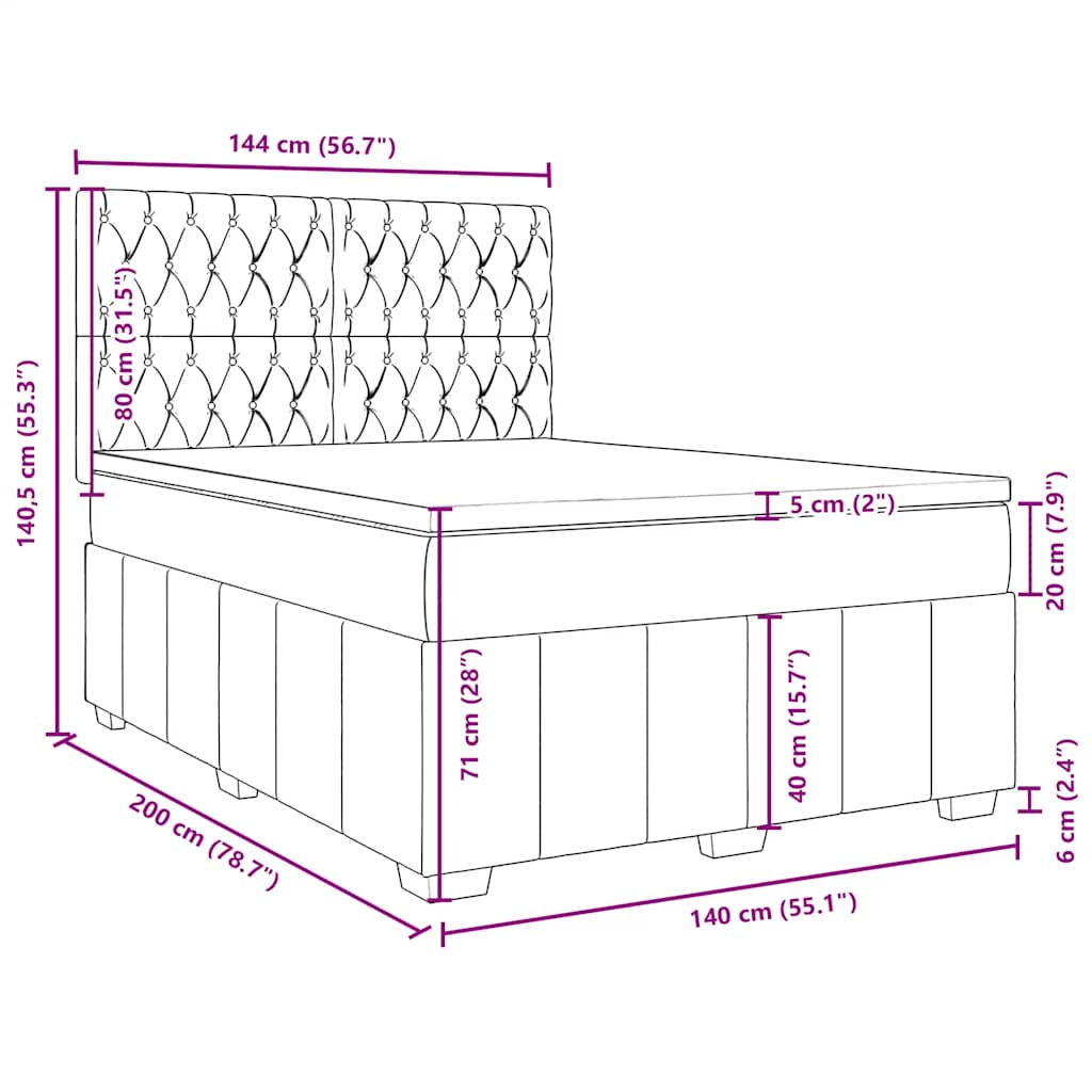 Boxspringbett mit Matratze Schwarz 140x200 cm Stoff