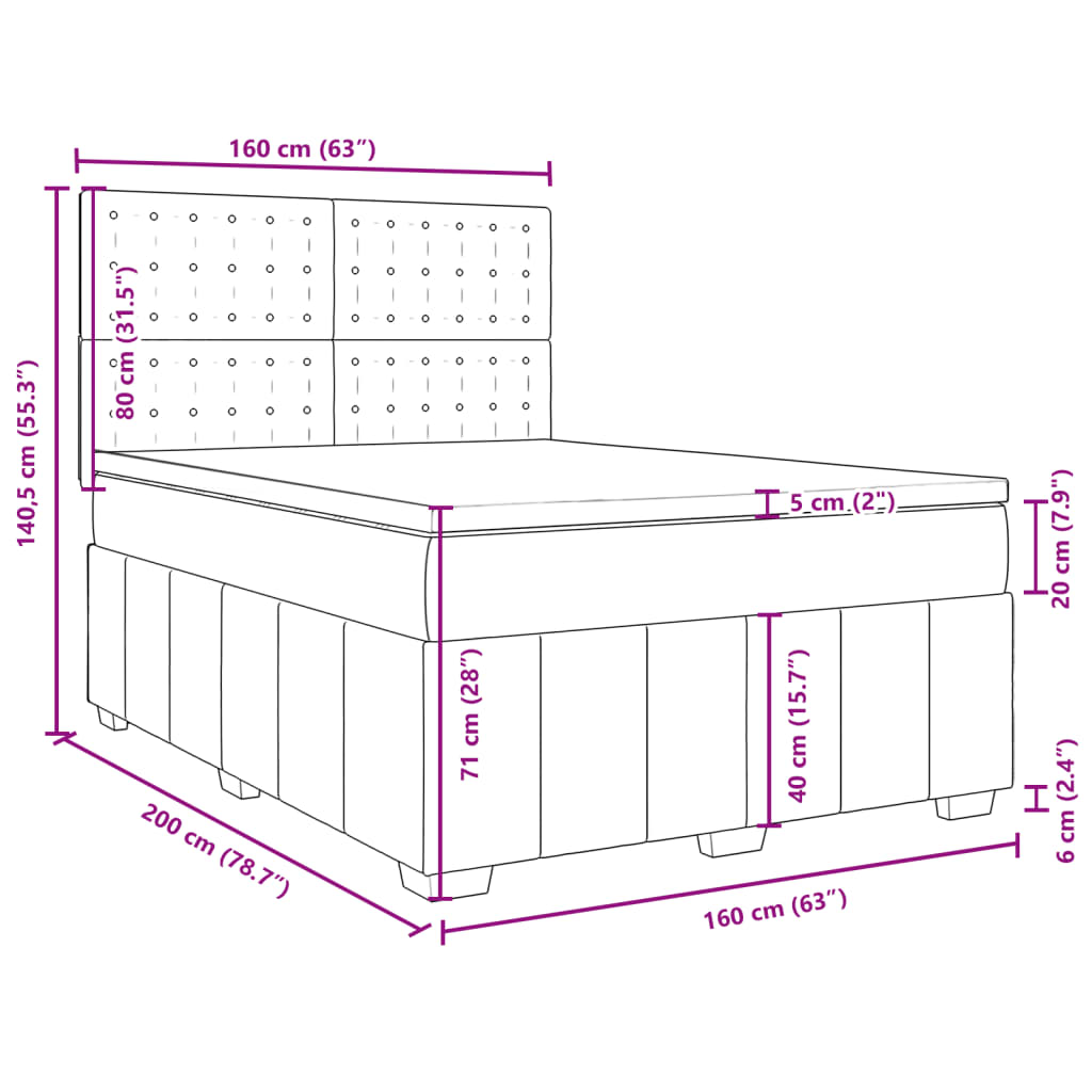 Boxspringbett mit Matratze Schwarz 160x200 cm Stoff