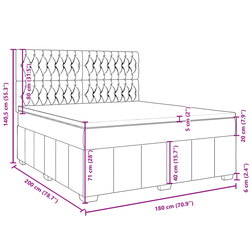 Boxspringbett mit Matratze Hellgrau 180x200 cm Stoff