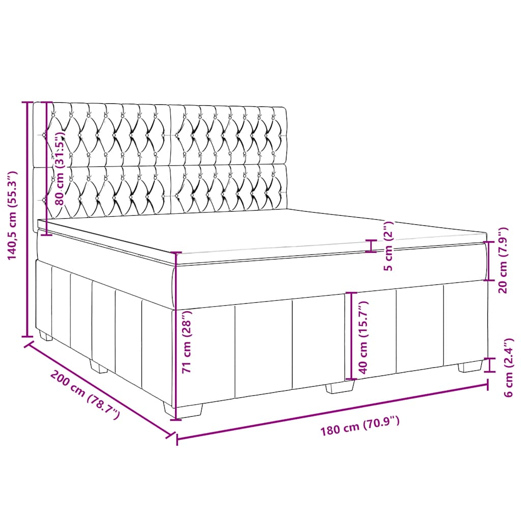 Boxspringbett mit Matratze Schwarz 180x200 cm Stoff