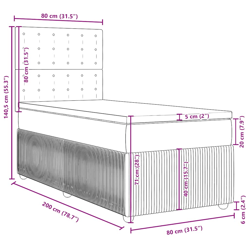 Boxspringbett mit Matratze Schwarz 80x200 cm Stoff