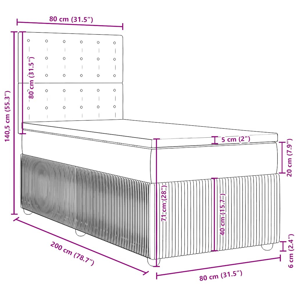 Boxspringbett mit Matratze Creme 80x200 cm Stoff