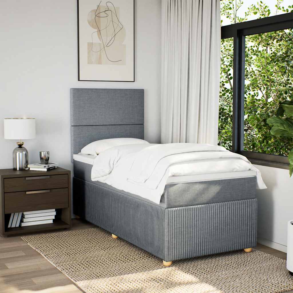 Boxspringbett mit Matratze Hellgrau 90x190 cm Stoff
