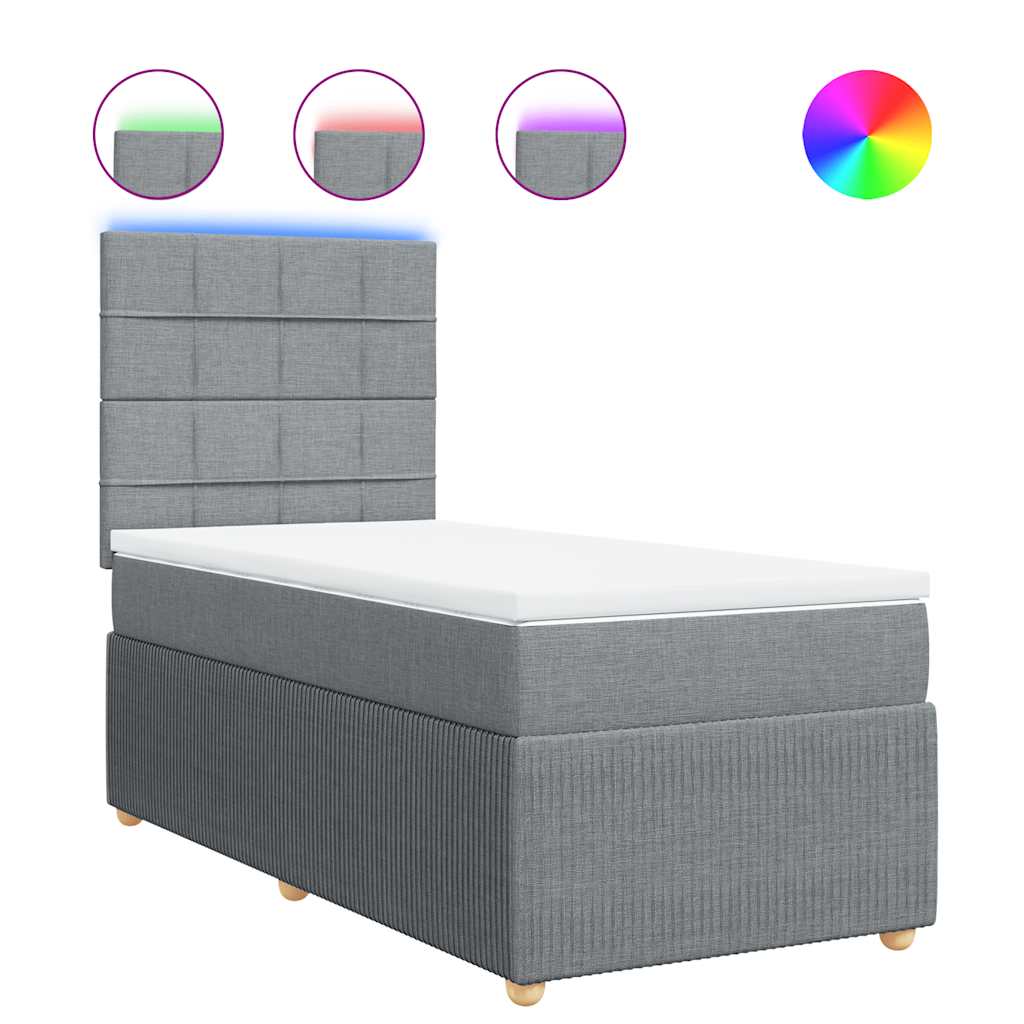 Boxspringbett mit Matratze Hellgrau 90x200 cm Stoff