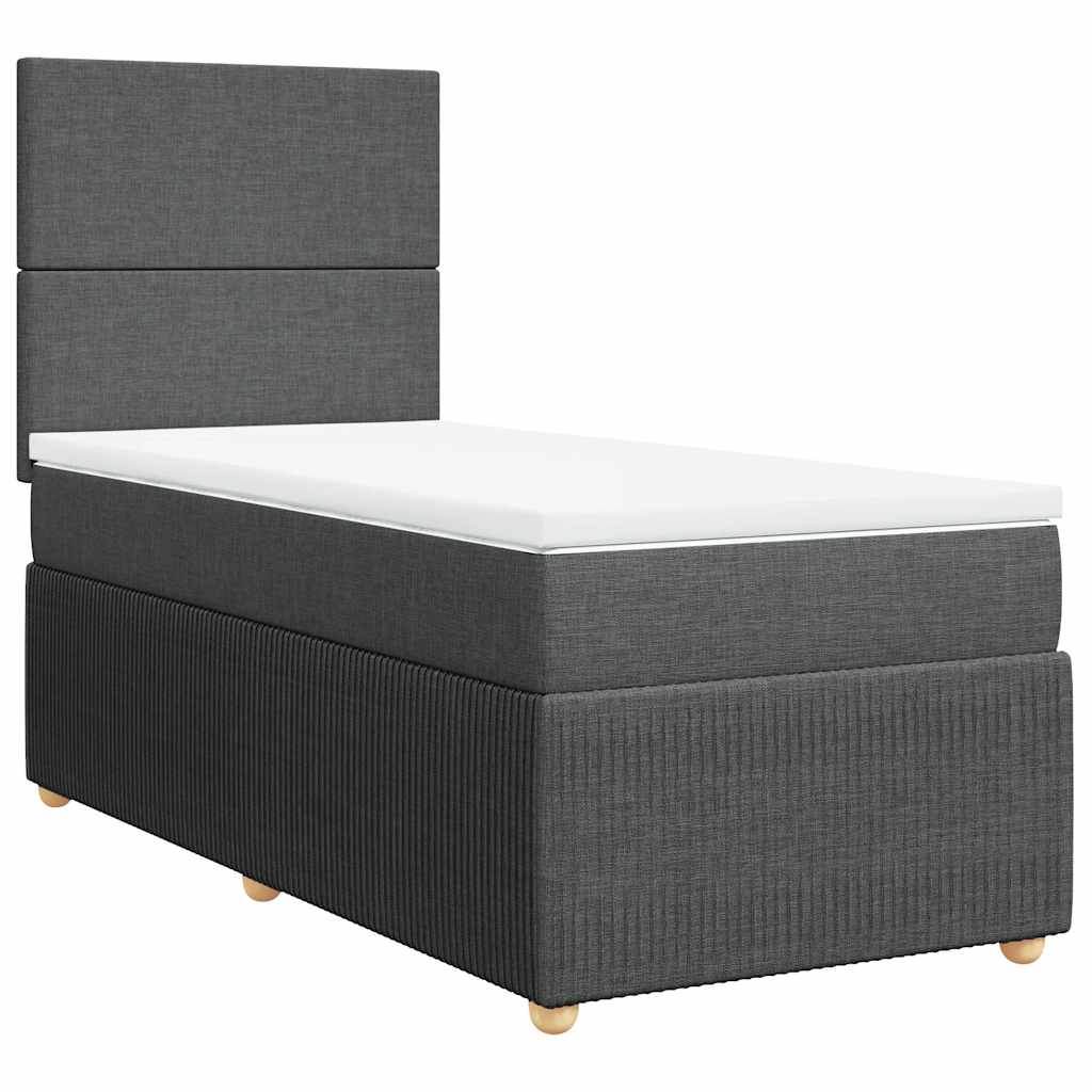 Lit sommier tapissier avec matelas tissu gris foncé 100x200 cm