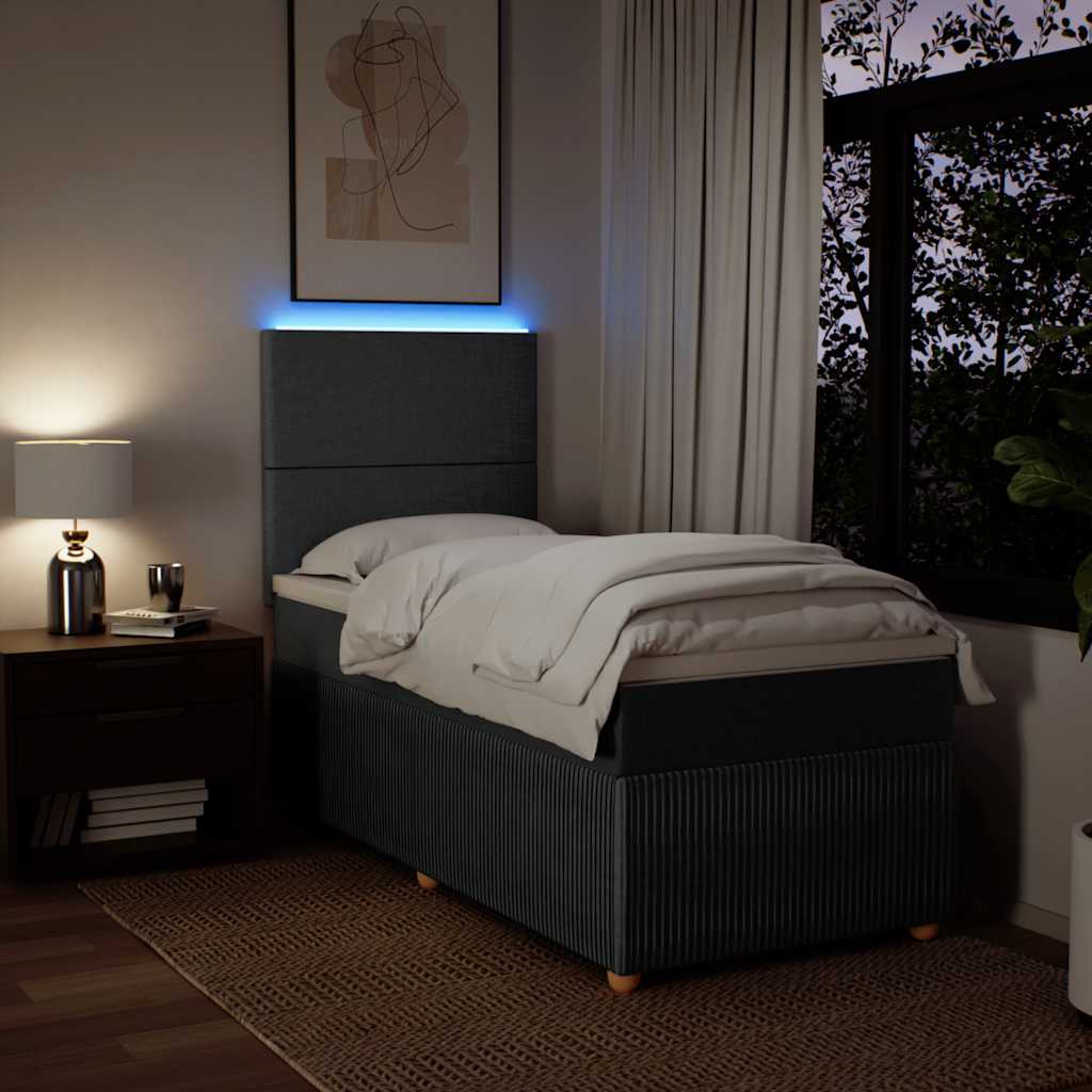 Lit sommier tapissier avec matelas tissu gris foncé 100x200 cm