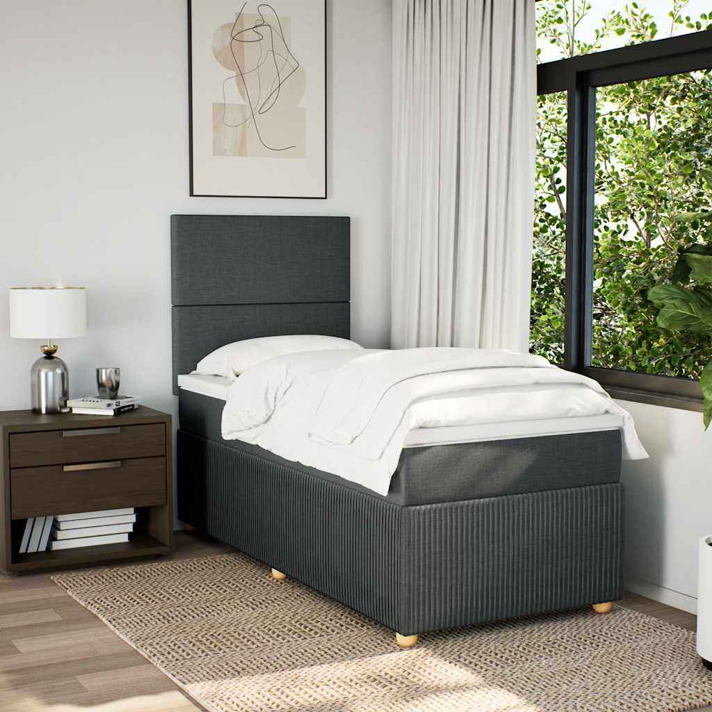 Lit sommier tapissier avec matelas tissu gris foncé 100x200 cm