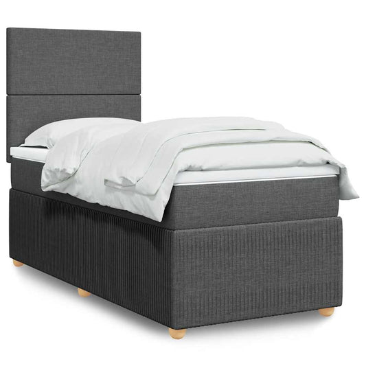 Lit sommier tapissier avec matelas tissu gris foncé 100x200 cm
