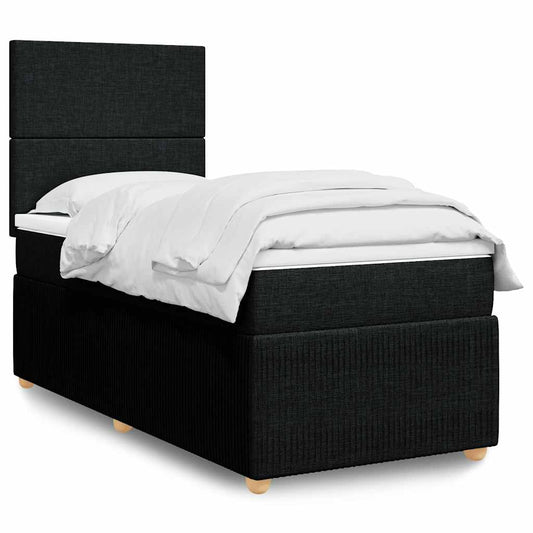 Lit à sommier tapissier avec matelas tissu noir 100x200 cm
