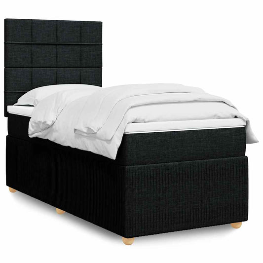 Lit à sommier tapissier avec matelas tissu noir 100x200 cm