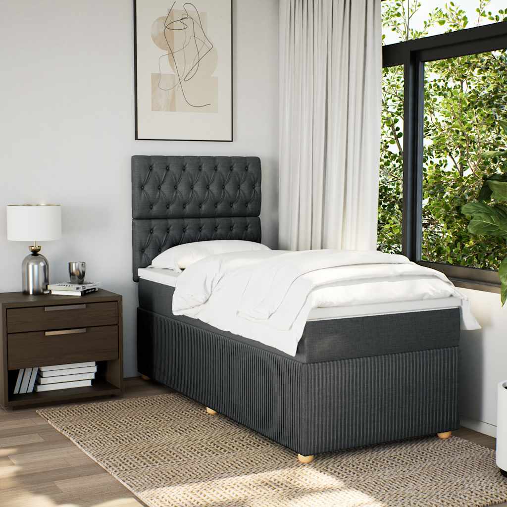 Lit sommier tapissier avec matelas tissu gris foncé 100x200 cm