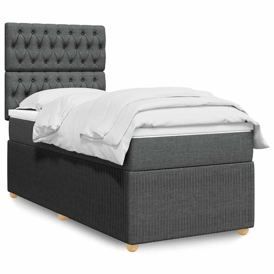 Lit sommier tapissier avec matelas tissu gris foncé 100x200 cm