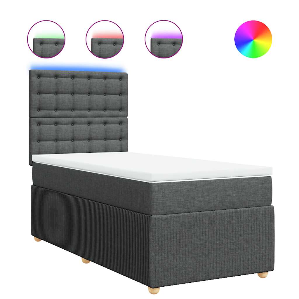 Lit sommier tapissier avec matelas tissu gris foncé 100x200 cm