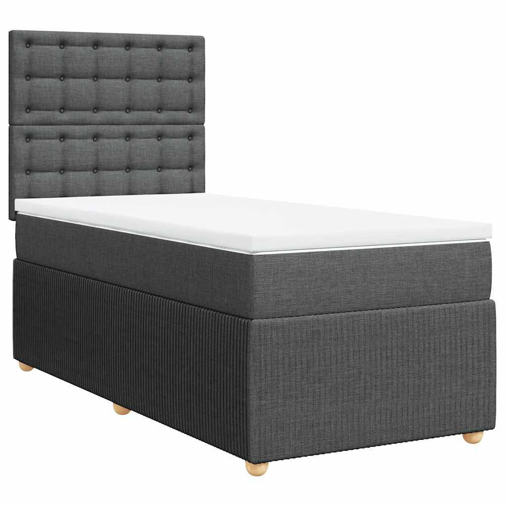 Lit sommier tapissier avec matelas tissu gris foncé 100x200 cm