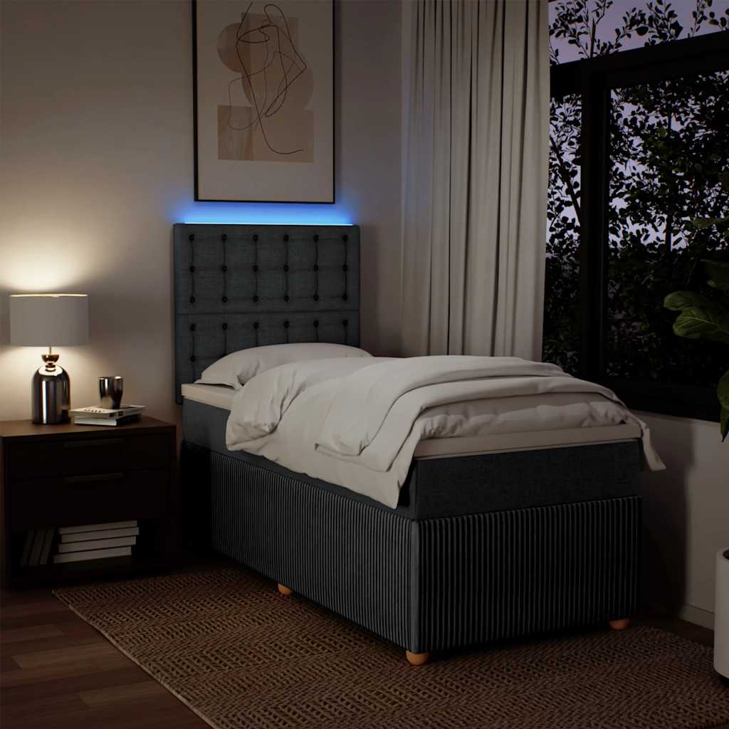 Lit sommier tapissier avec matelas tissu gris foncé 100x200 cm