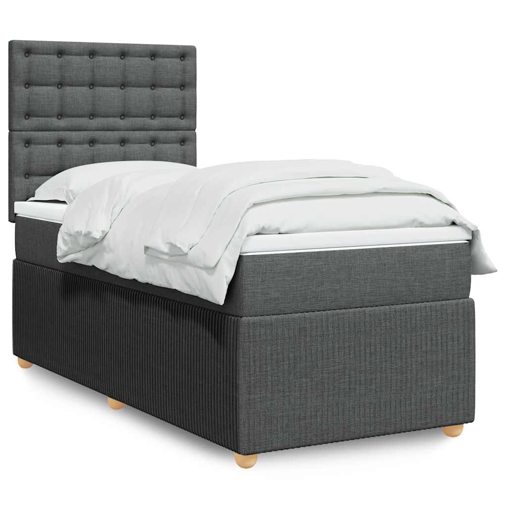 Lit sommier tapissier avec matelas tissu gris foncé 100x200 cm