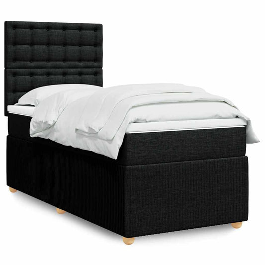 Lit à sommier tapissier avec matelas tissu noir 100x200 cm
