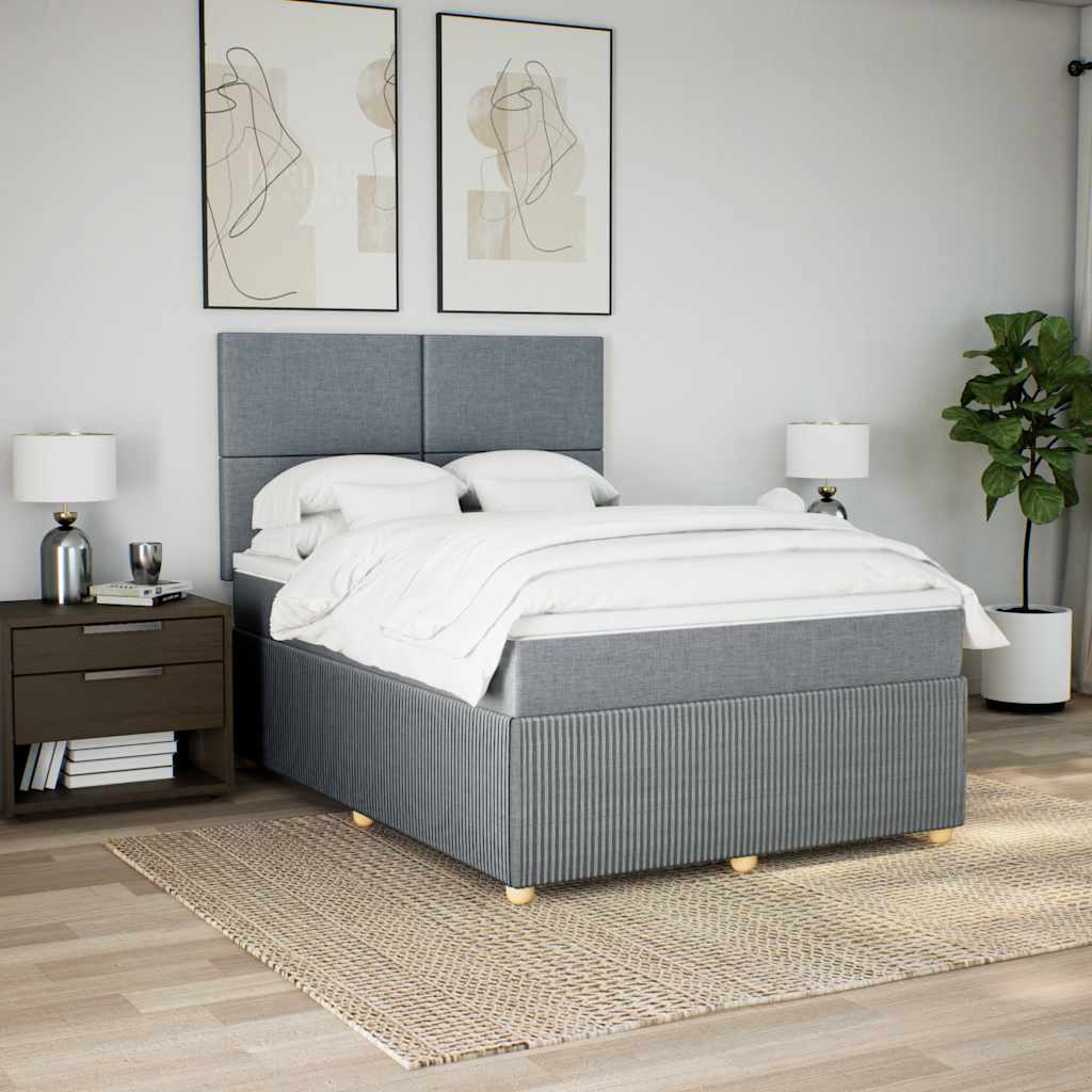 Boxspringbett mit Matratze Hellgrau 140x190 cm Stoff