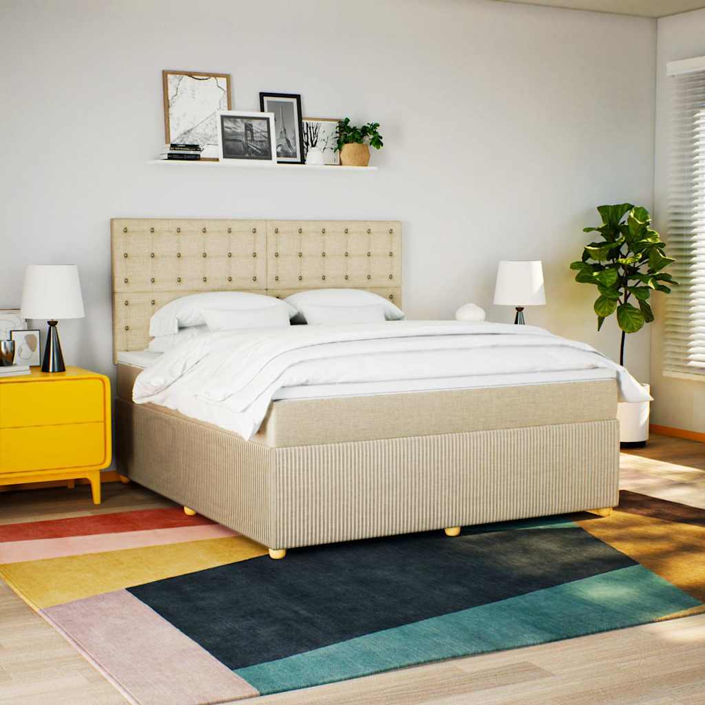 Boxspringbett mit Matratze Creme 180x200 cm Stoff