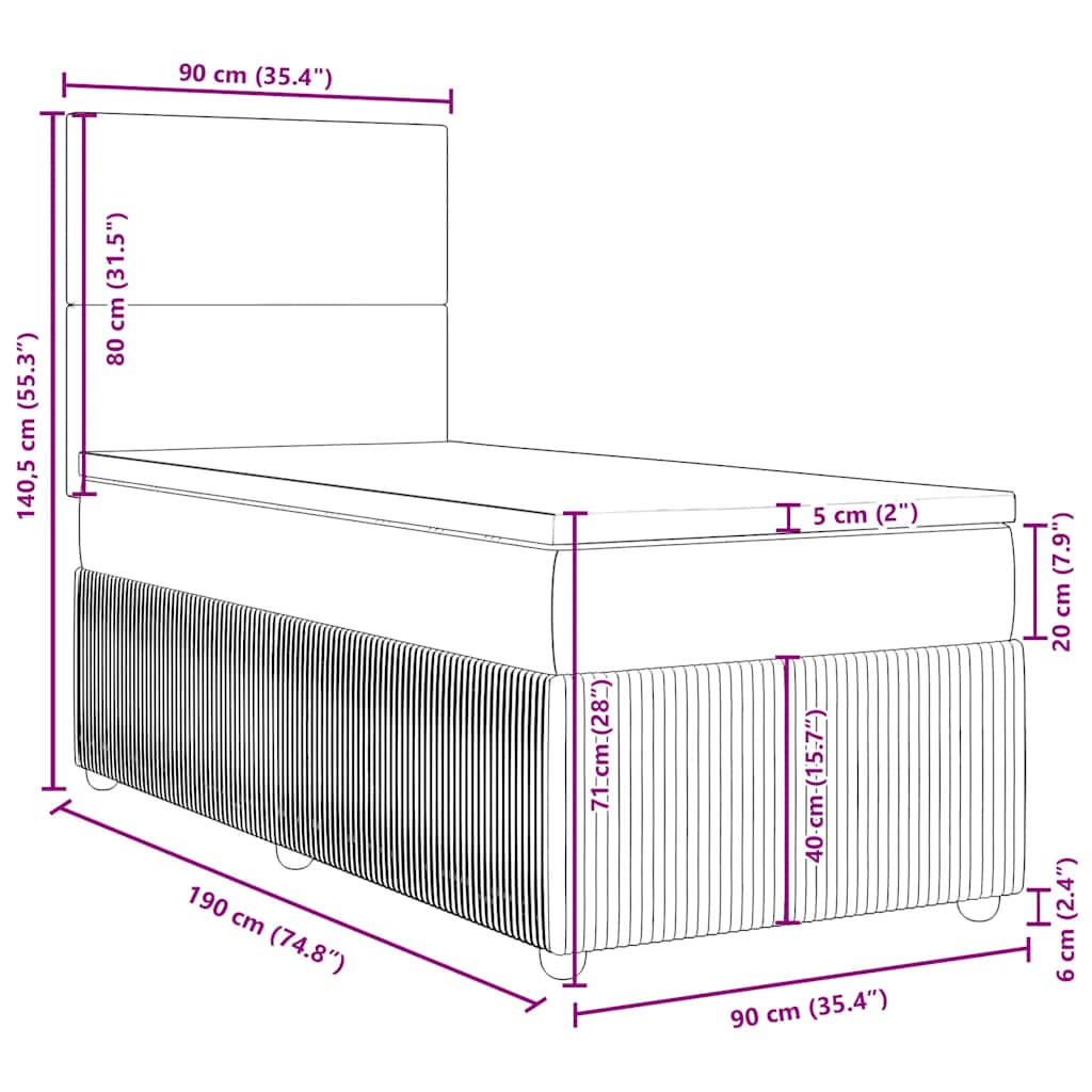 Boxspringbett mit Matratze Schwarz 90x190 cm Samt