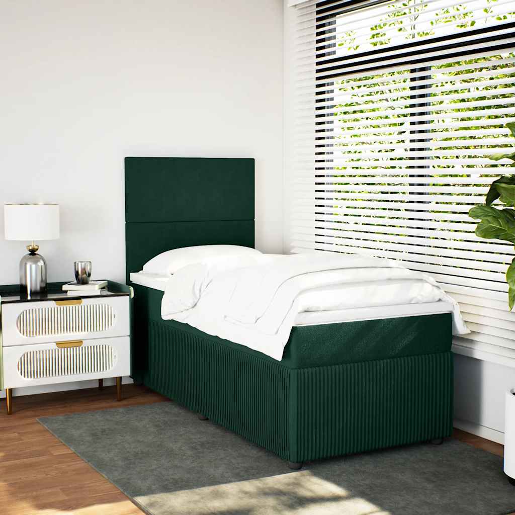 Boxspringbett mit Matratze Dunkelgrün 90x190 cm Samt