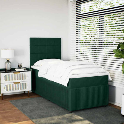 Boxspringbett mit Matratze Dunkelgrün 90x190 cm Samt