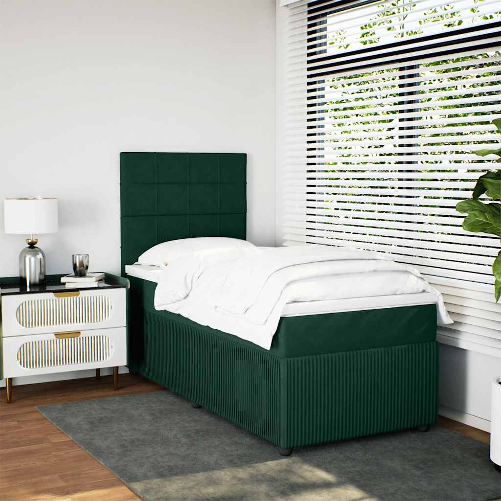 Boxspringbett mit Matratze Dunkelgrün 90x190 cm Samt