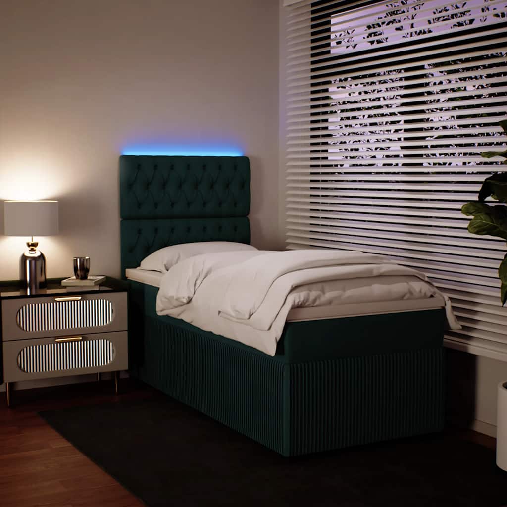 Boxspringbett mit Matratze Dunkelgrün 90x190 cm Samt