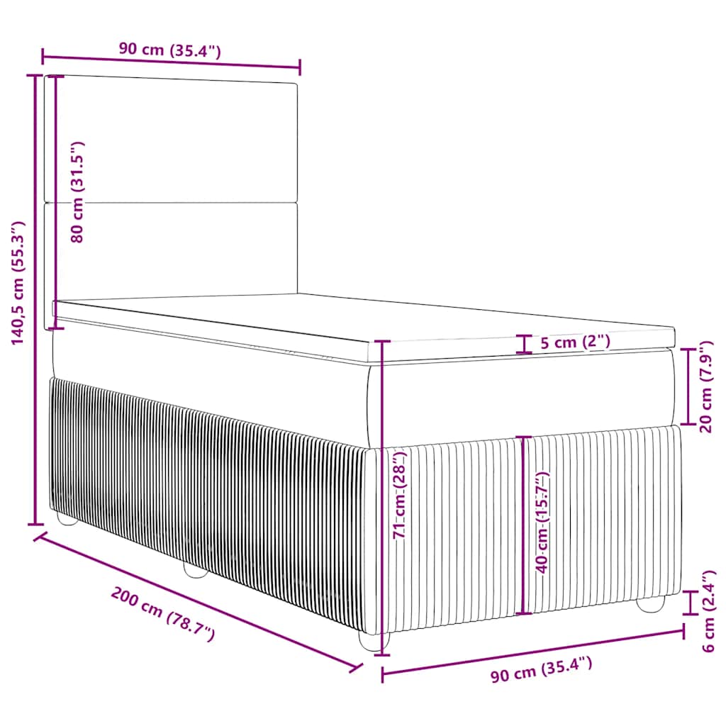Boxspringbett mit Matratze Dunkelgrau 90x200 cm Samt