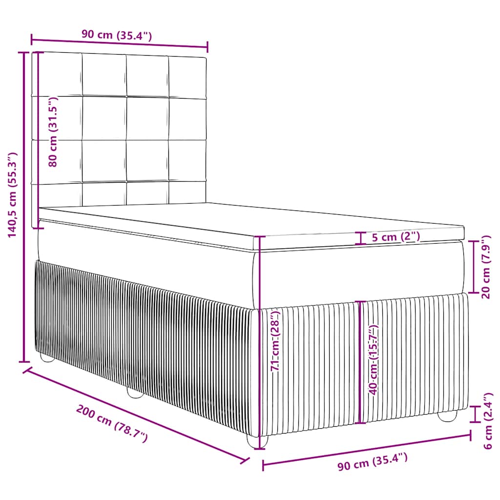 Boxspringbett mit Matratze Rosa 90x200 cm Samt