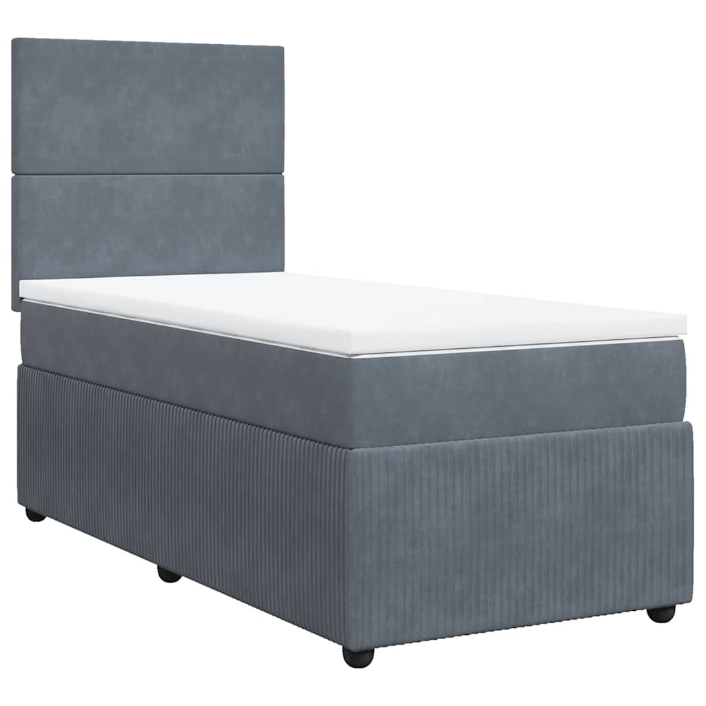 Sommier tapissier avec matelas gris foncé 100x200 cm velours