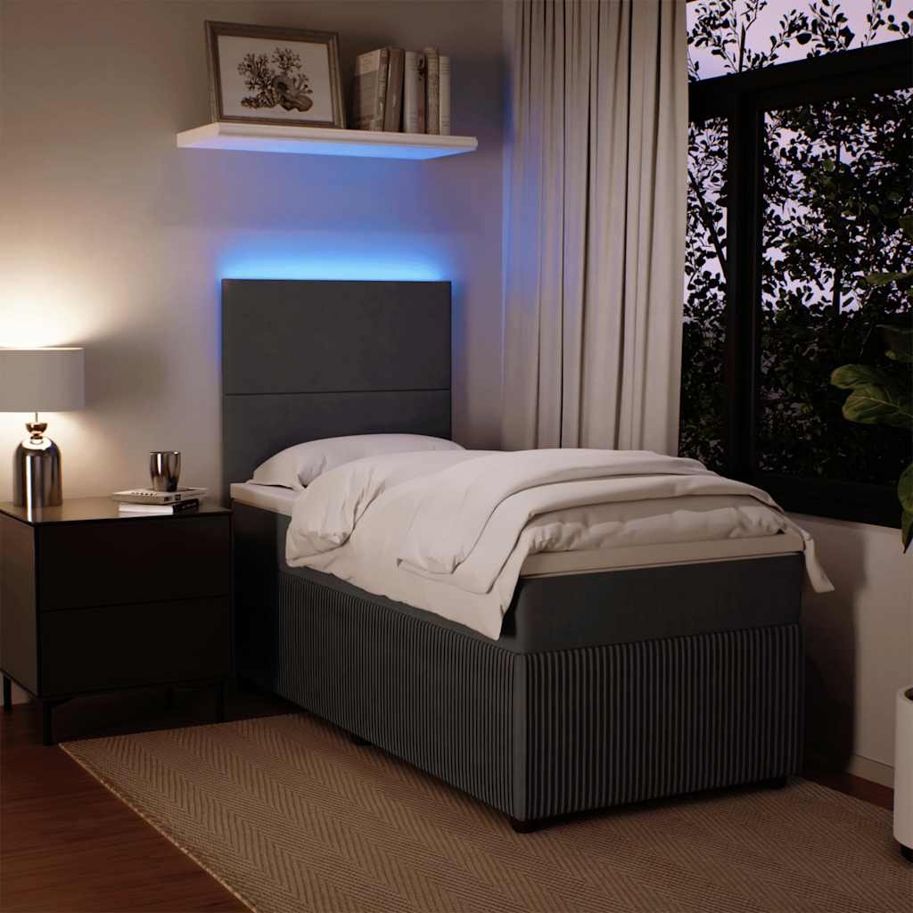Sommier tapissier avec matelas gris foncé 100x200 cm velours