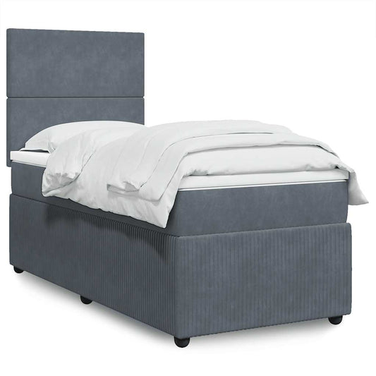 Sommier tapissier avec matelas gris foncé 100x200 cm velours