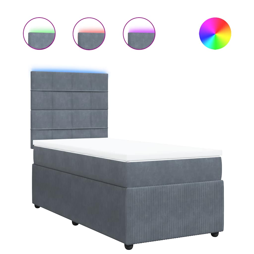 Sommier tapissier avec matelas gris foncé 100x200 cm velours