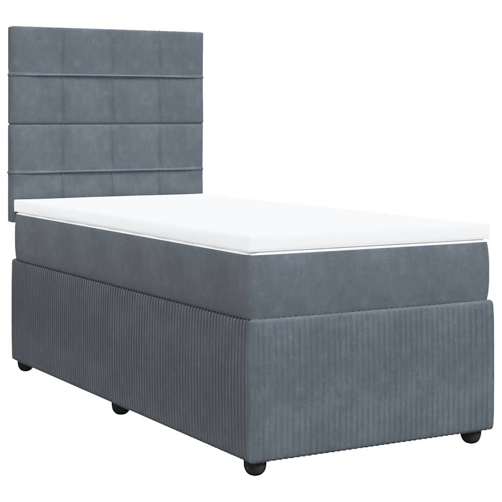 Sommier tapissier avec matelas gris foncé 100x200 cm velours