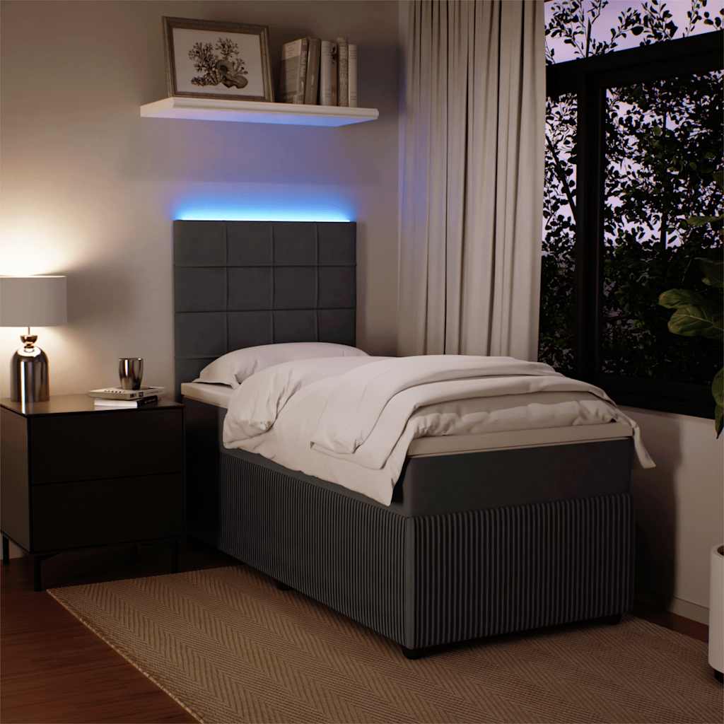 Sommier tapissier avec matelas gris foncé 100x200 cm velours