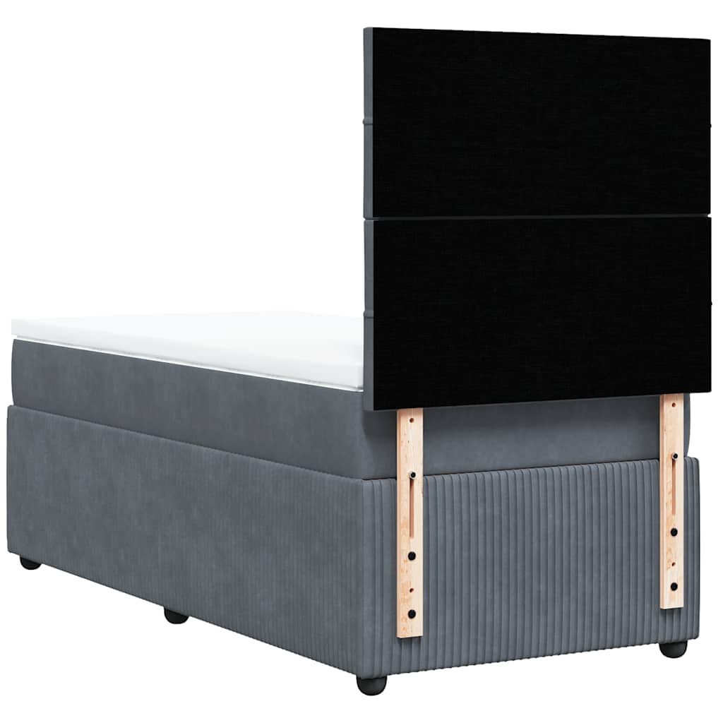 Sommier tapissier avec matelas gris foncé 100x200 cm velours