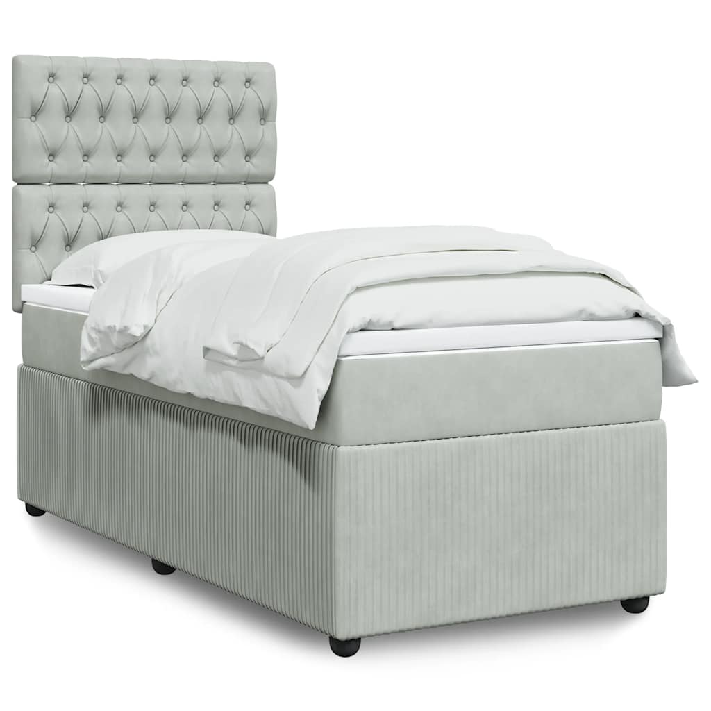 Boxspringbett mit Matratze Hellgrau 100x200 cm Samt