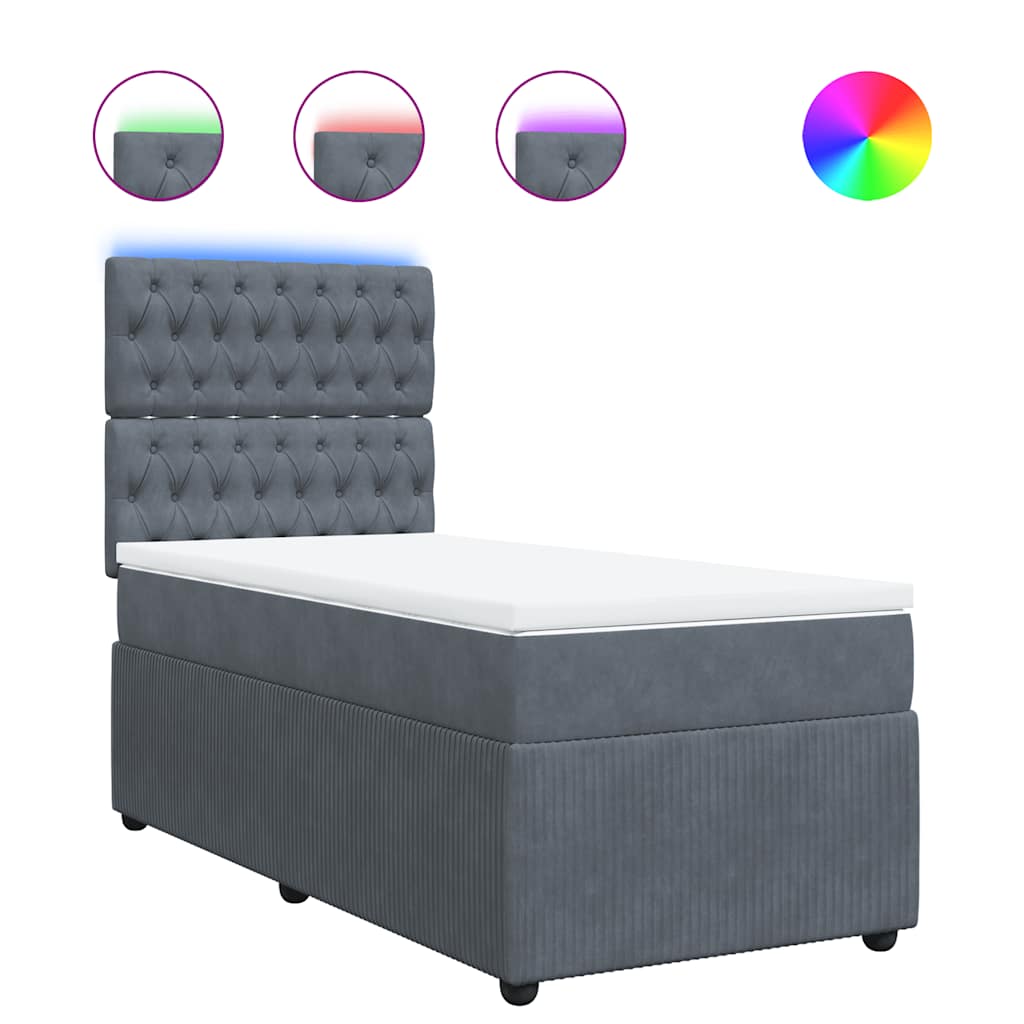 Sommier tapissier avec matelas gris foncé 100x200 cm velours