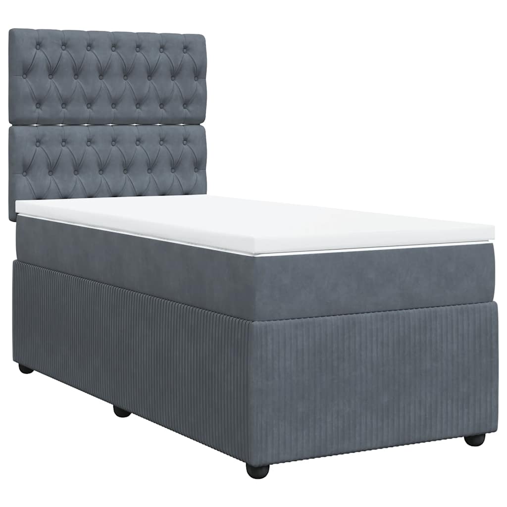 Sommier tapissier avec matelas gris foncé 100x200 cm velours