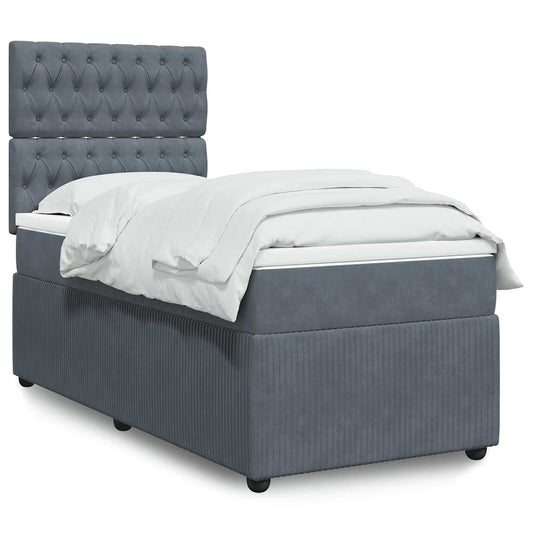 Sommier tapissier avec matelas gris foncé 100x200 cm velours