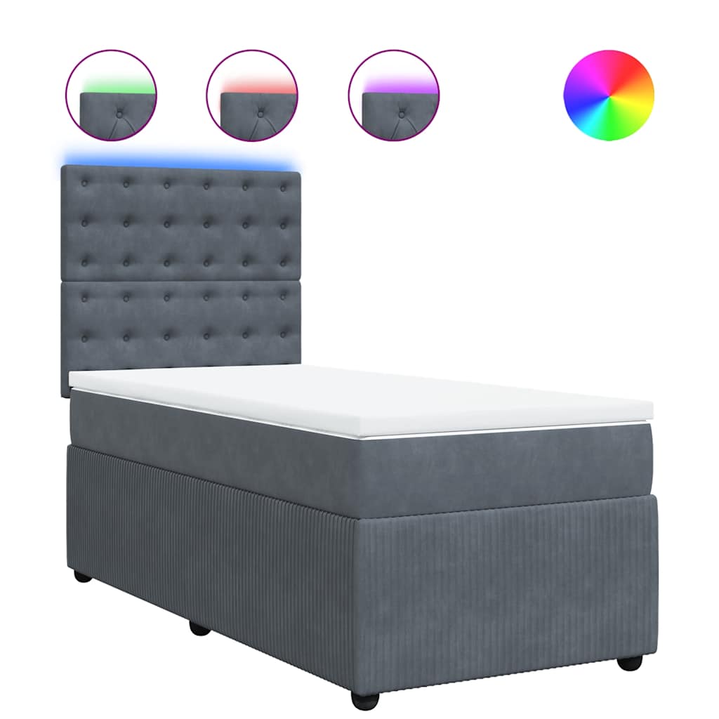 Sommier tapissier avec matelas gris foncé 100x200 cm velours