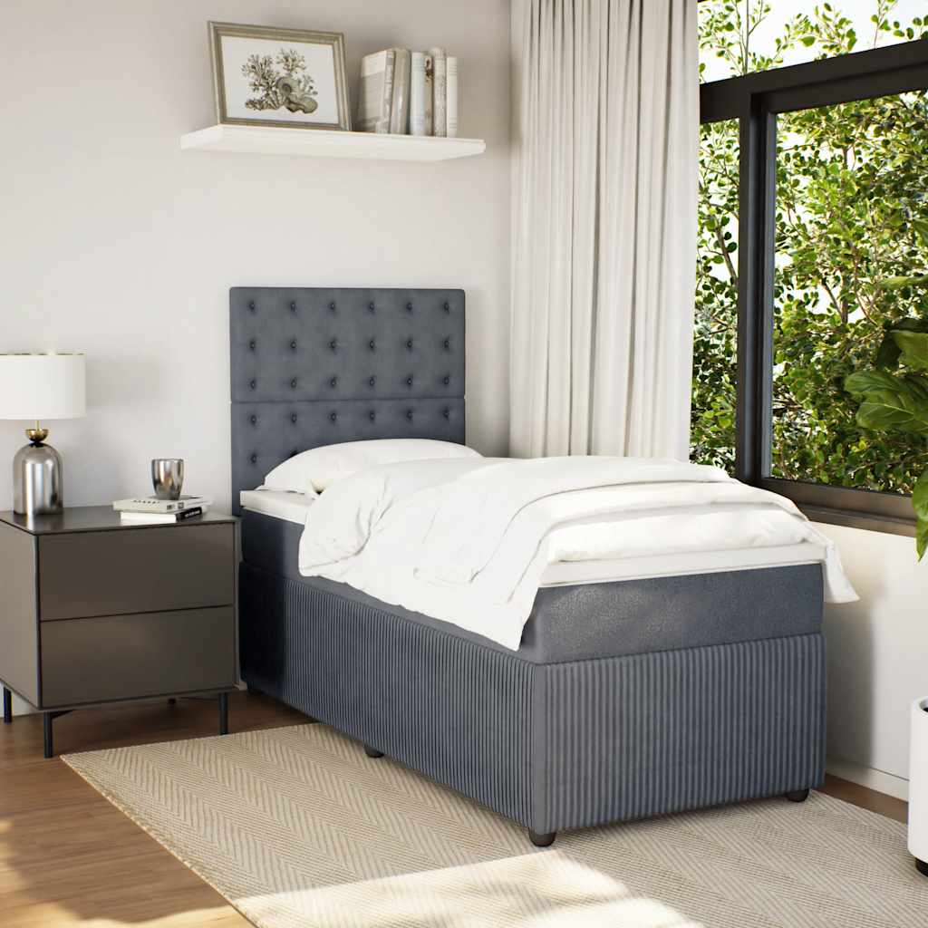 Sommier tapissier avec matelas gris foncé 100x200 cm velours