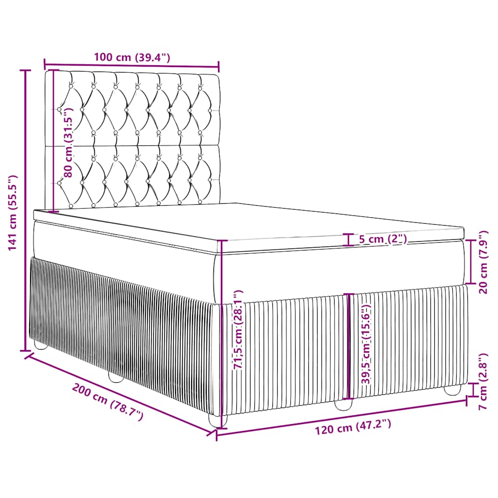 Boxspringbett mit Matratze Dunkelgrau 120x200 cm Samt