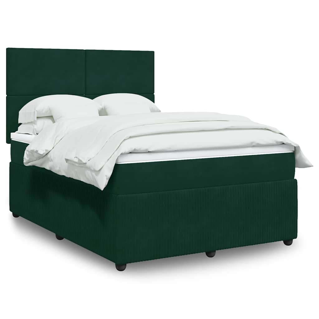 Boxspringbett mit Matratze Dunkelgrün 140x190 cm Samt