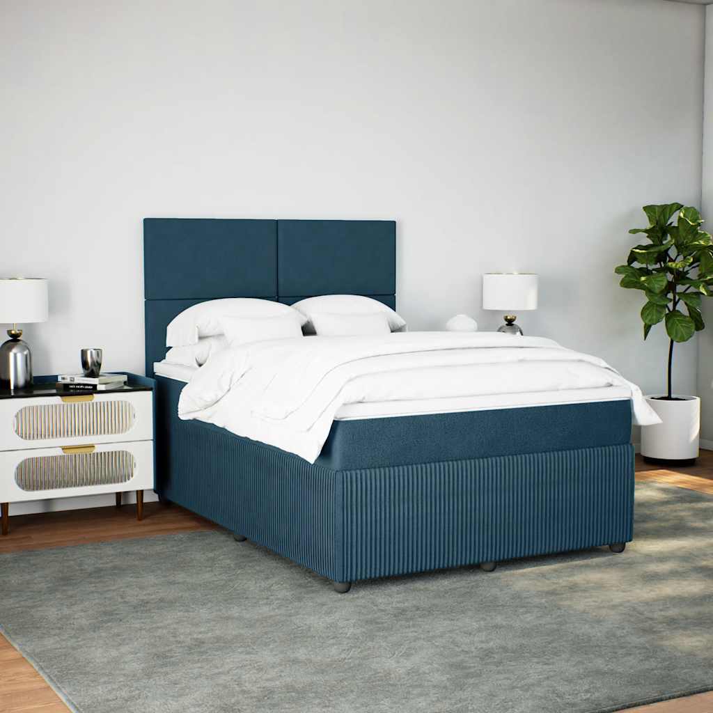 Boxspringbett mit Matratze Blau 140x190 cm Samt