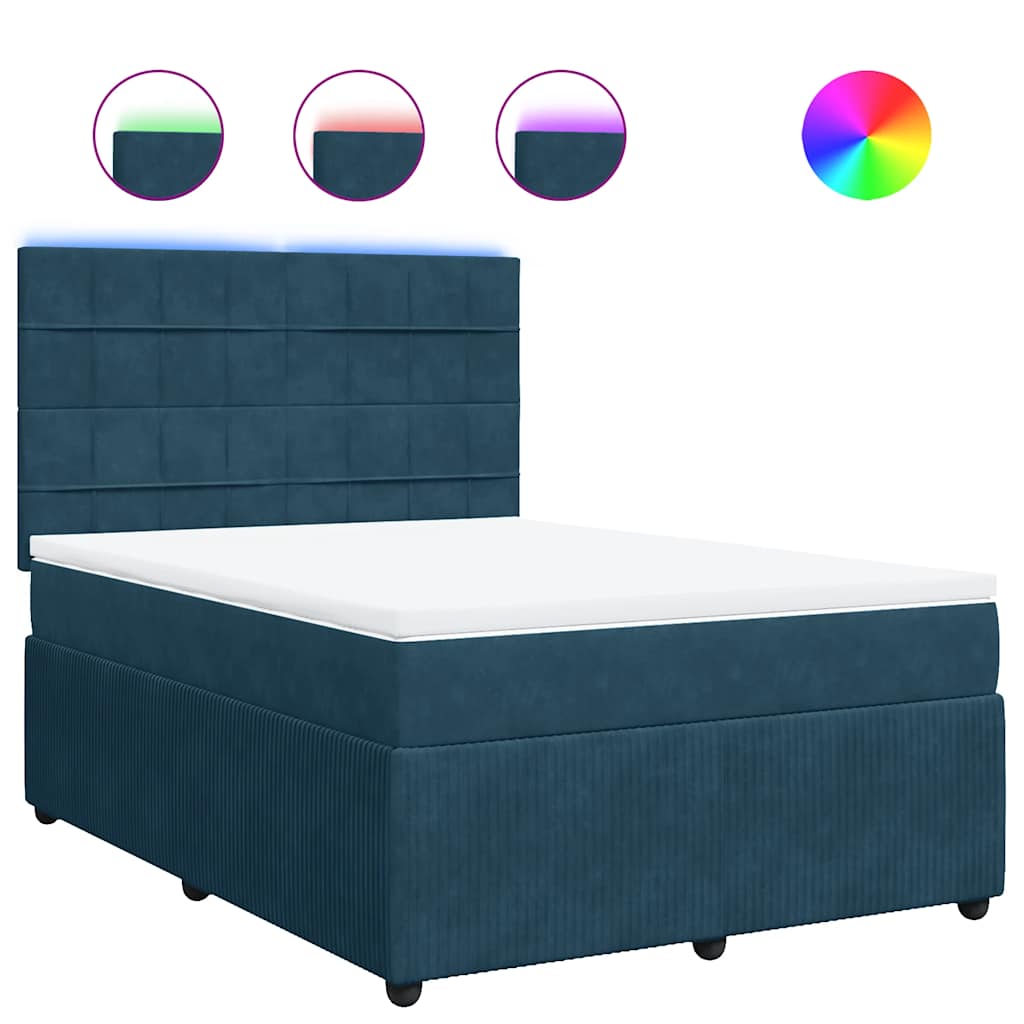 Boxspringbett mit Matratze Blau 140x190 cm Samt