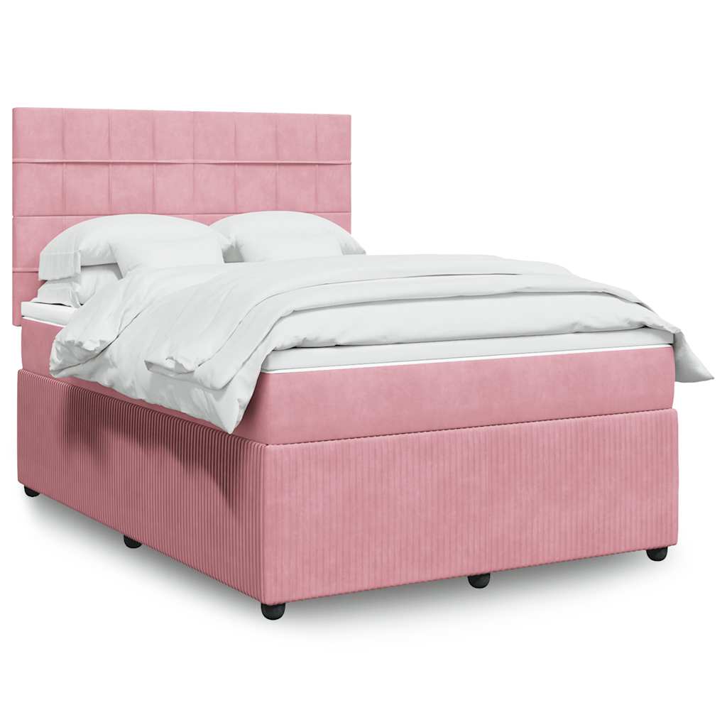 Boxspringbett mit Matratze Rosa 140x190 cm Samt