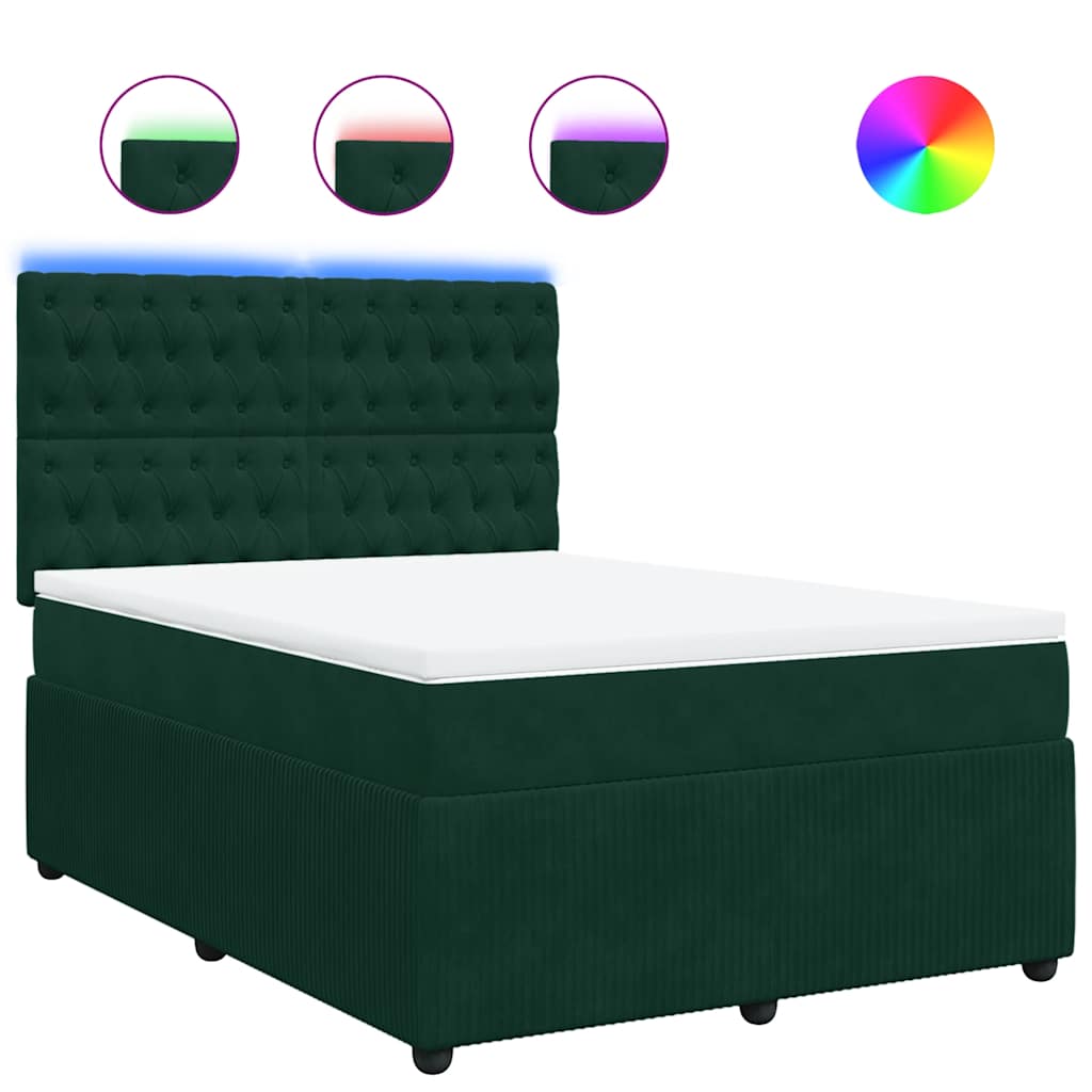 Boxspringbett mit Matratze Dunkelgrün 140x190 cm Samt
