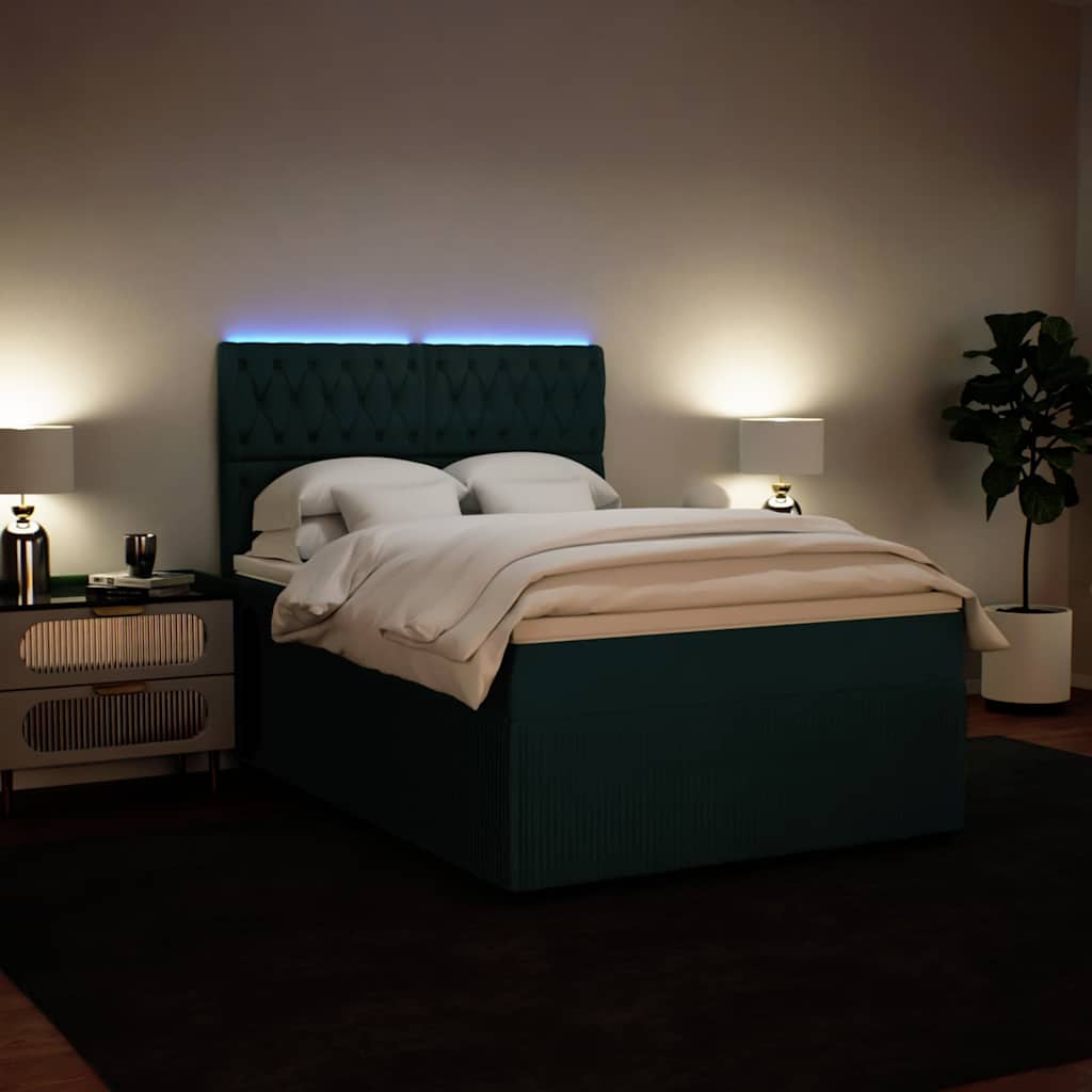 Boxspringbett mit Matratze Dunkelgrün 140x190 cm Samt